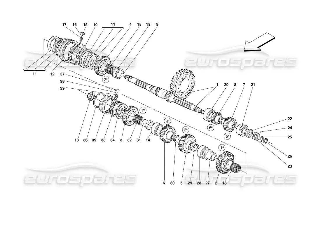 ferrari 355 (2.7 motronic) lay shaft gears parts diagram