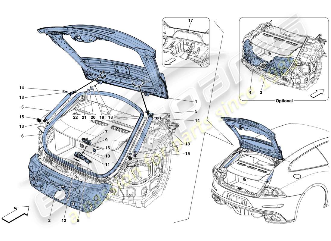 ferrari gtc4 lusso (rhd) rear lid and opening mechanism parts diagram