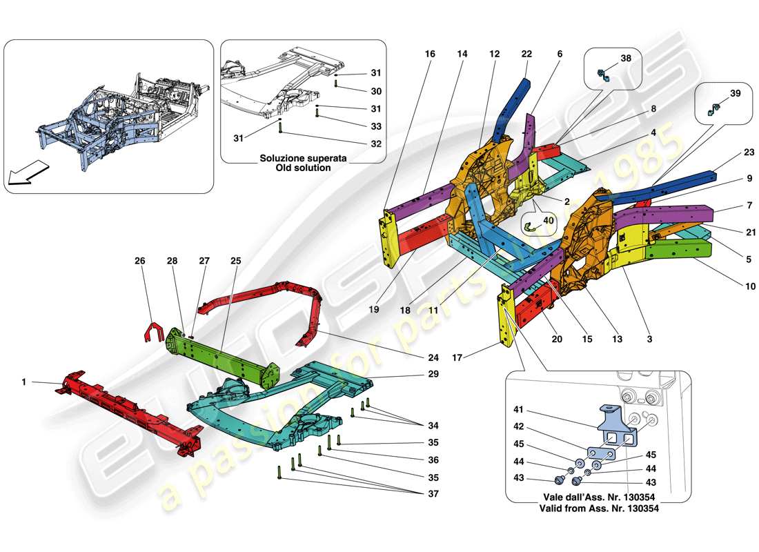 ferrari california t (europe) structures and elements, front of vehicle parts diagram