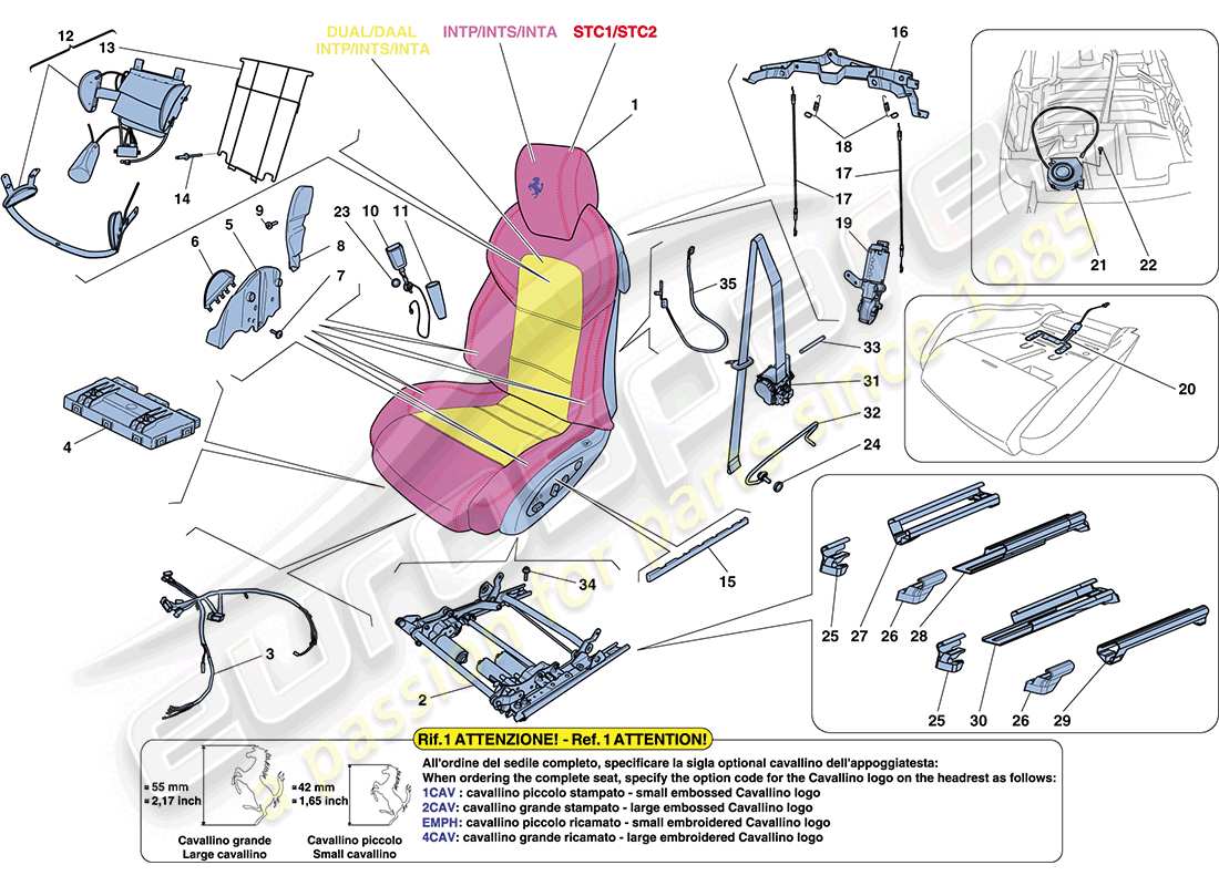 ferrari ff (europe) front seat - seat belts, guides and adjustment part diagram