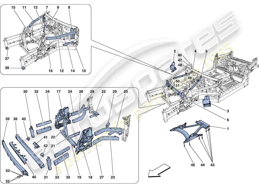 ferrari ff (europe) structures and elements, front of vehicle part diagram