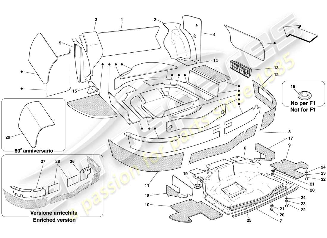 ferrari 612 sessanta (usa) luggage compartment insulation parts diagram