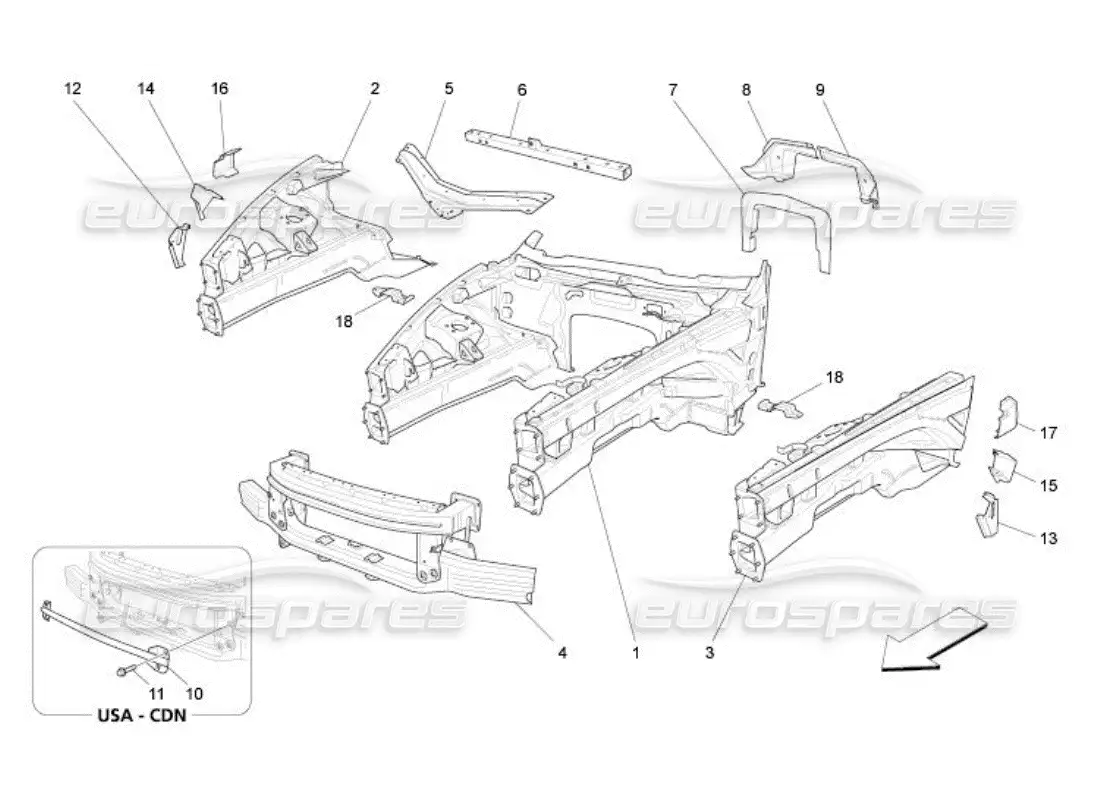 maserati qtp. (2005) 4.2 front structural frames and sheet panels parts diagram