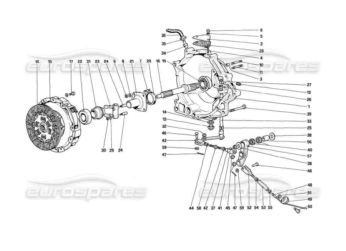 ferrari 308 (1981) gtbi/gtsi clutch and controls parts diagram