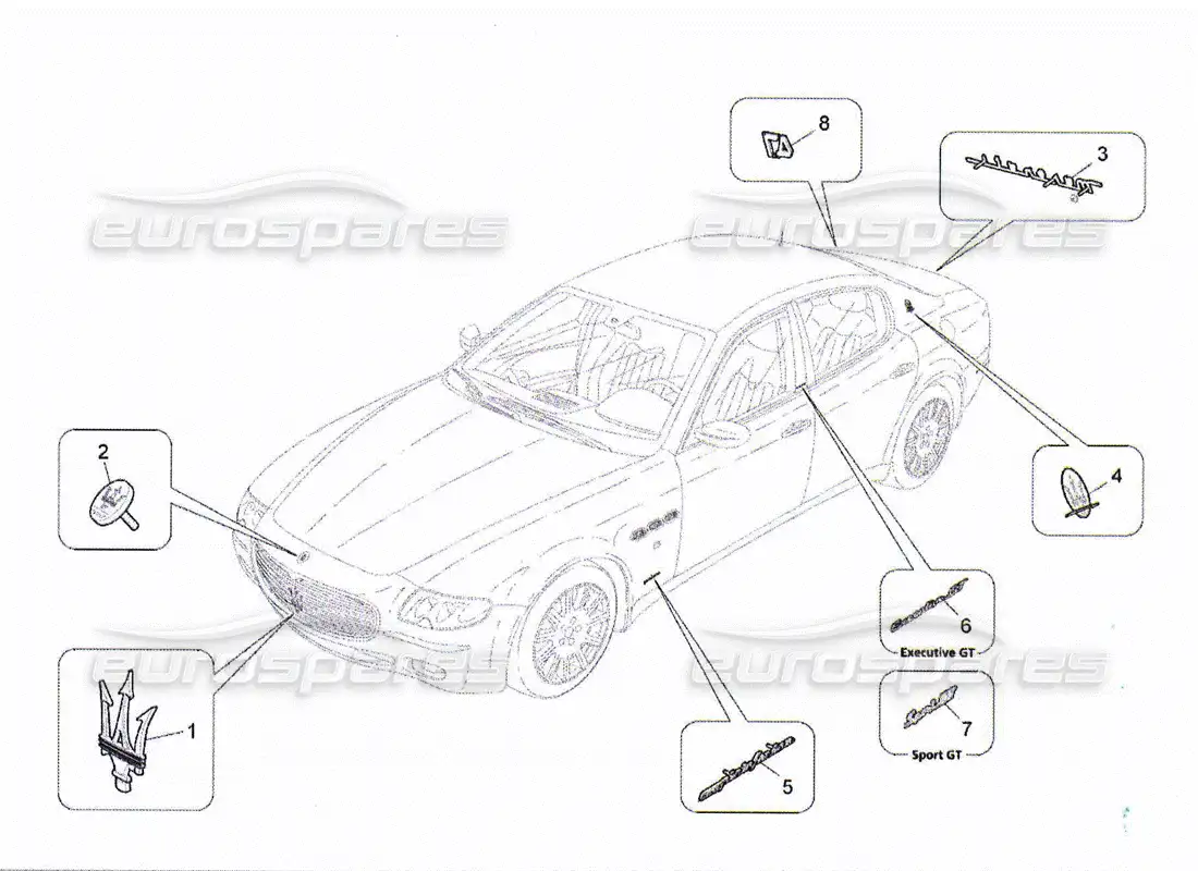 maserati qtp. (2010) 4.2 trims, brands and symbols parts diagram