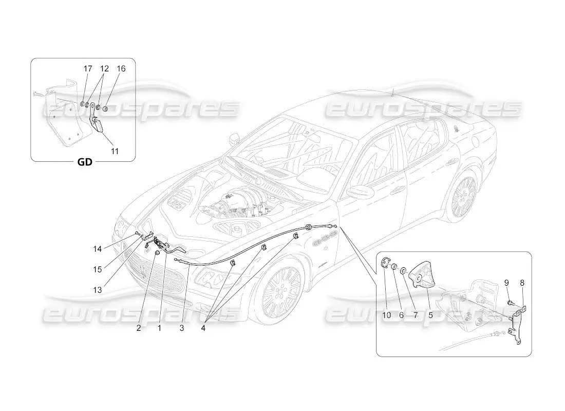 maserati qtp. (2011) 4.7 auto front lid opening button parts diagram