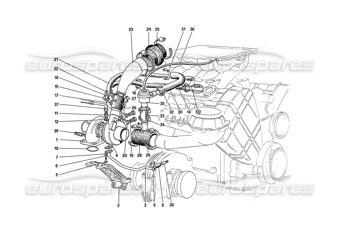 ferrari 208 turbo (1989) turbo - charging system parts diagram