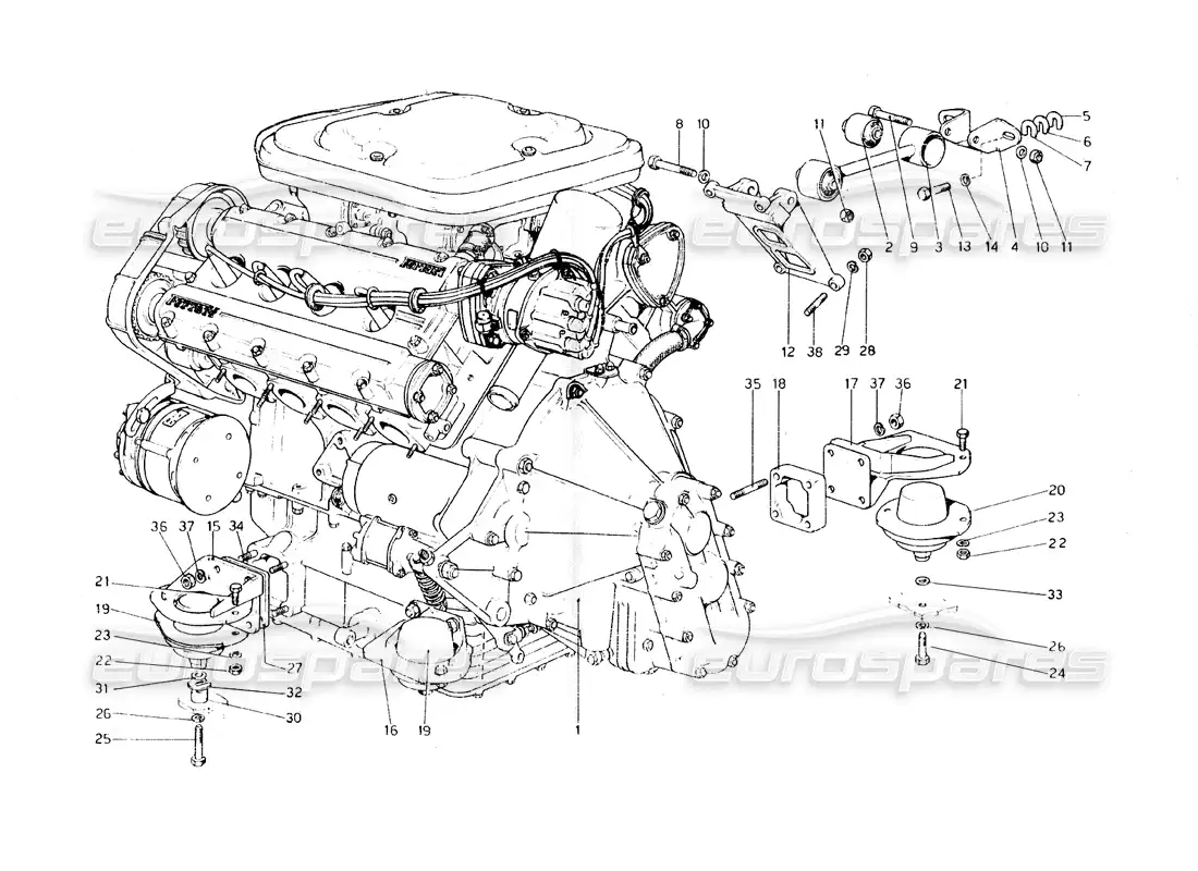 ferrari 308 gt4 dino (1979) engine - gearbox and supports parts diagram