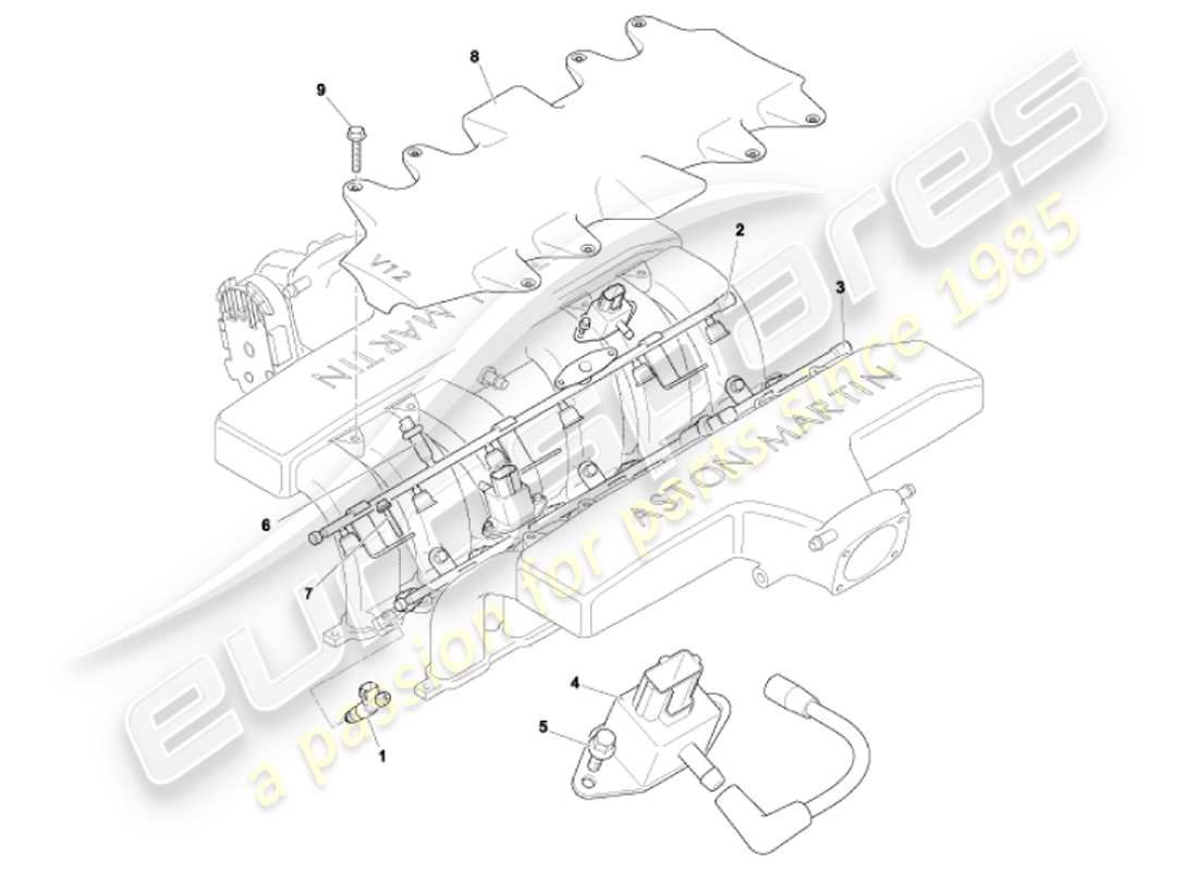 aston martin vanquish (2001) fuel rails & injectors parts diagram