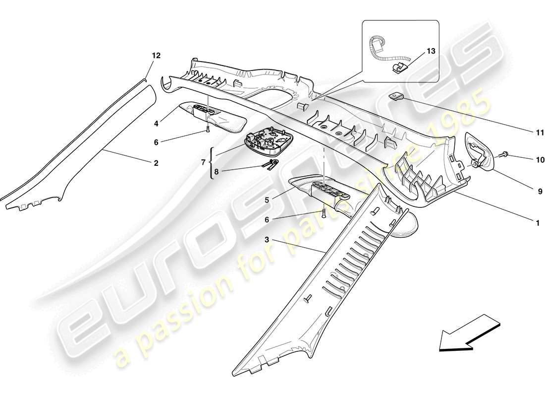 ferrari california (rhd) headliner trim and accessories part diagram