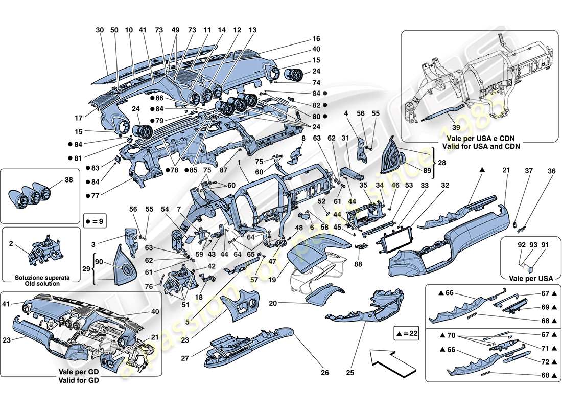 ferrari ff (europe) dashboard parts diagram