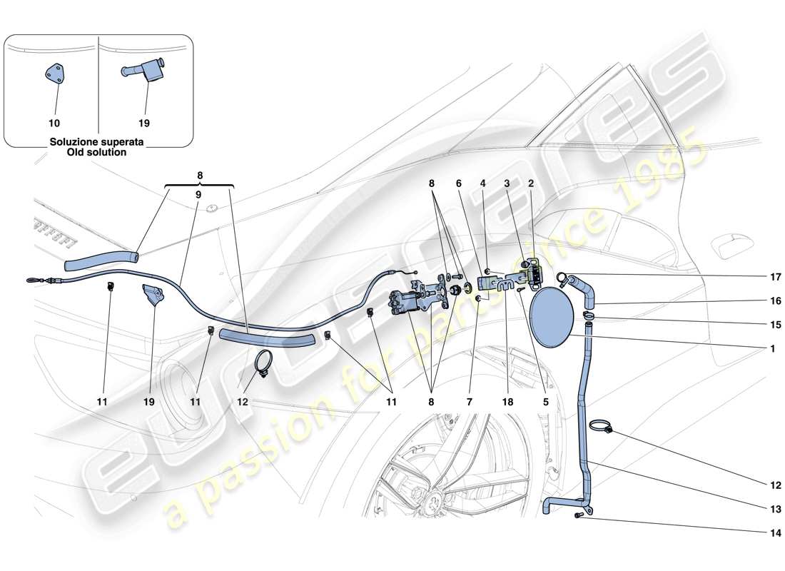 ferrari 488 gtb (rhd) fuel filler flap and controls parts diagram