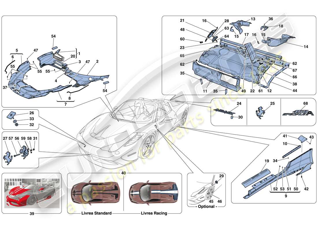 ferrari 458 speciale aperta (europe) shields - external trim part diagram