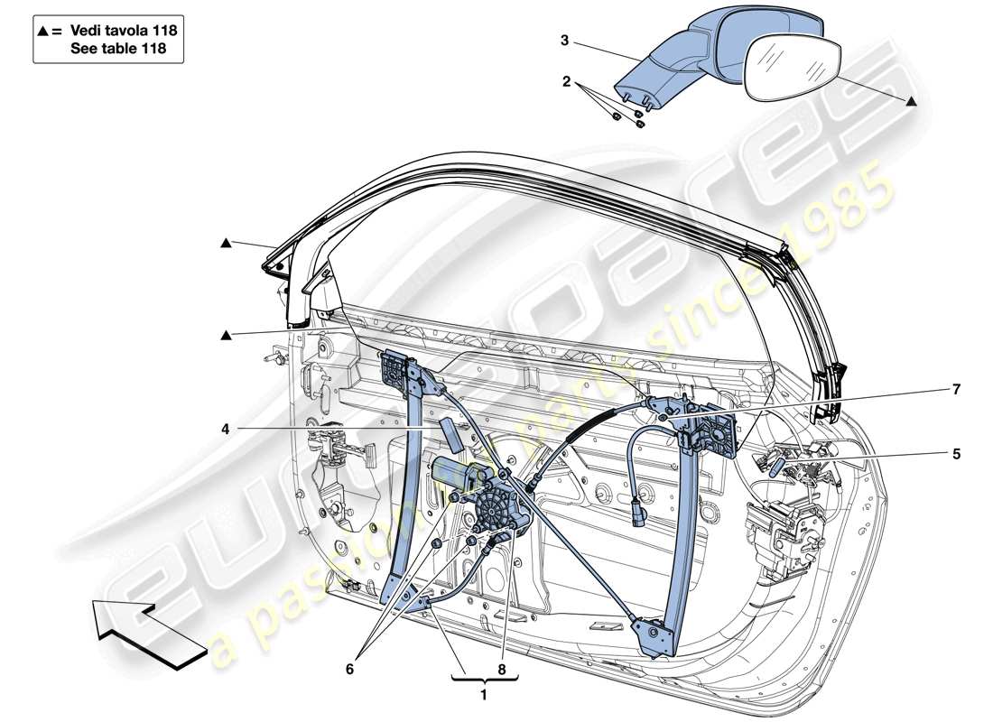 ferrari 458 speciale aperta (rhd) doors - power window and rear view mirror parts diagram