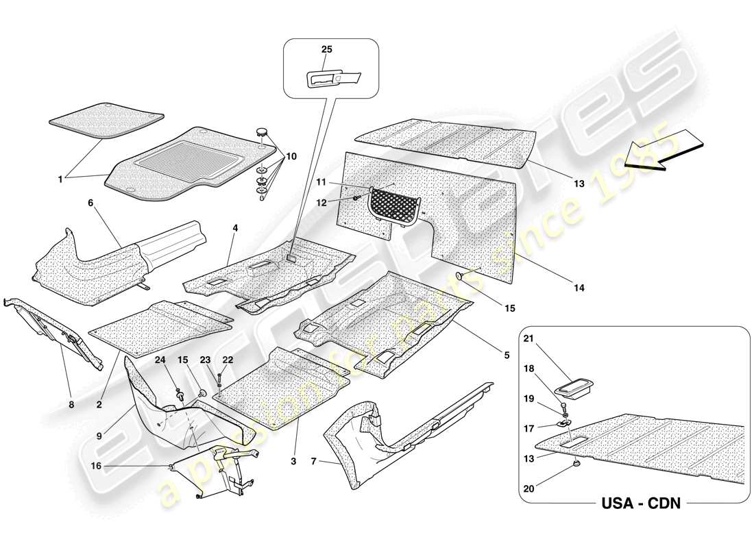 ferrari 599 gtb fiorano (europe) passenger compartment trim and mats part diagram