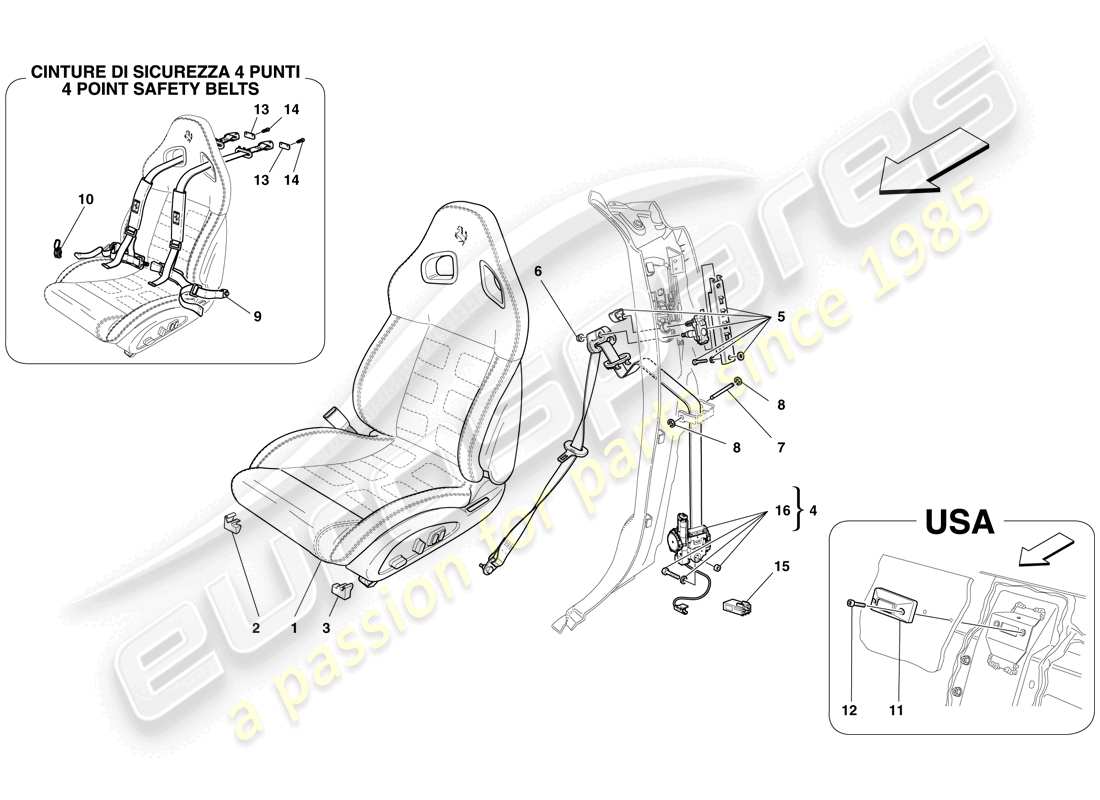 ferrari 599 gtb fiorano (europe) complete front seat and seat belts part diagram