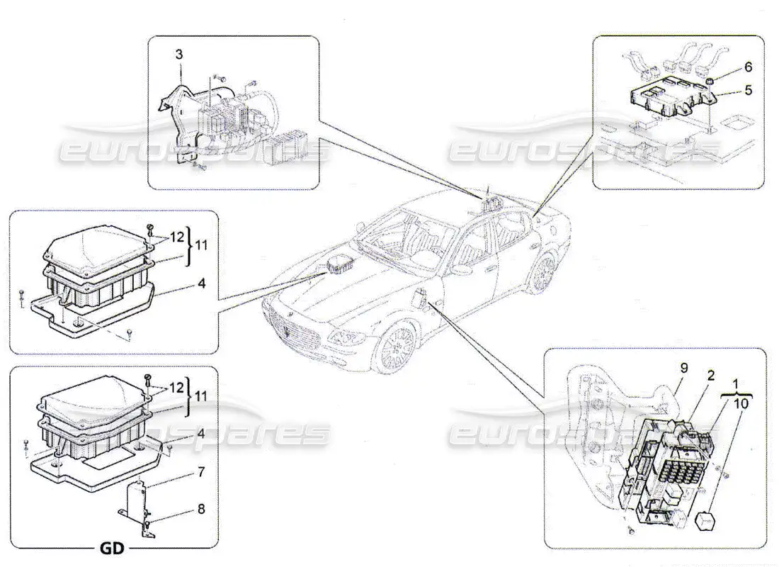 maserati qtp. (2010) 4.2 relays, fuses and boxes parts diagram