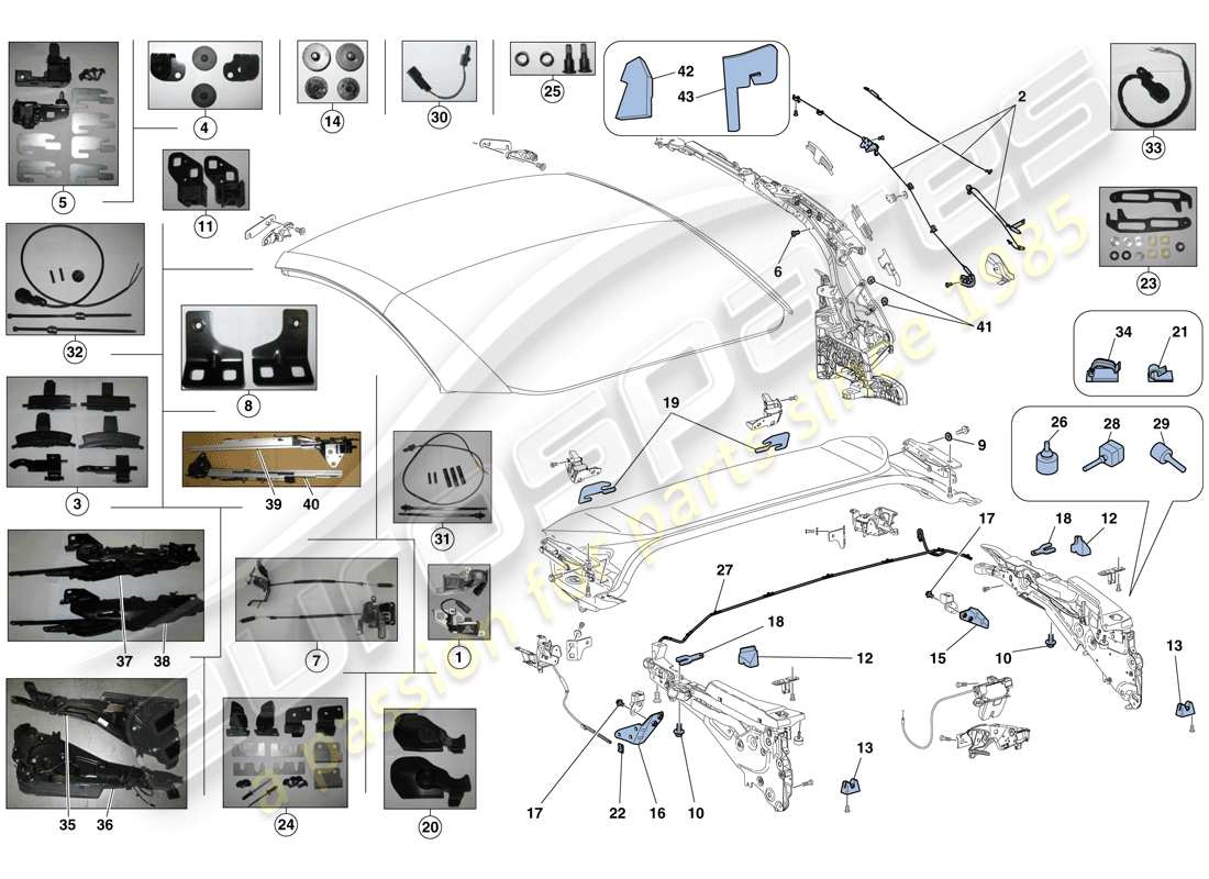 ferrari california t (europe) electric roof: kinematics parts diagram
