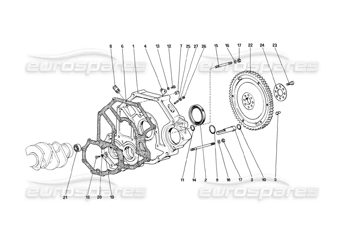 ferrari 308 (1981) gtbi/gtsi flywheel and clutch housing spacer parts diagram