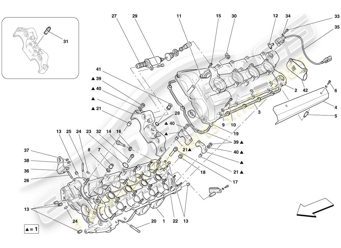 ferrari f430 scuderia spider 16m (europe) left hand cylinder head parts diagram