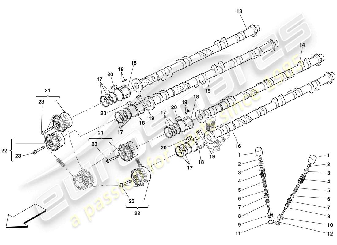 ferrari 599 gtb fiorano (europe) timing system - tappets and shafts part diagram