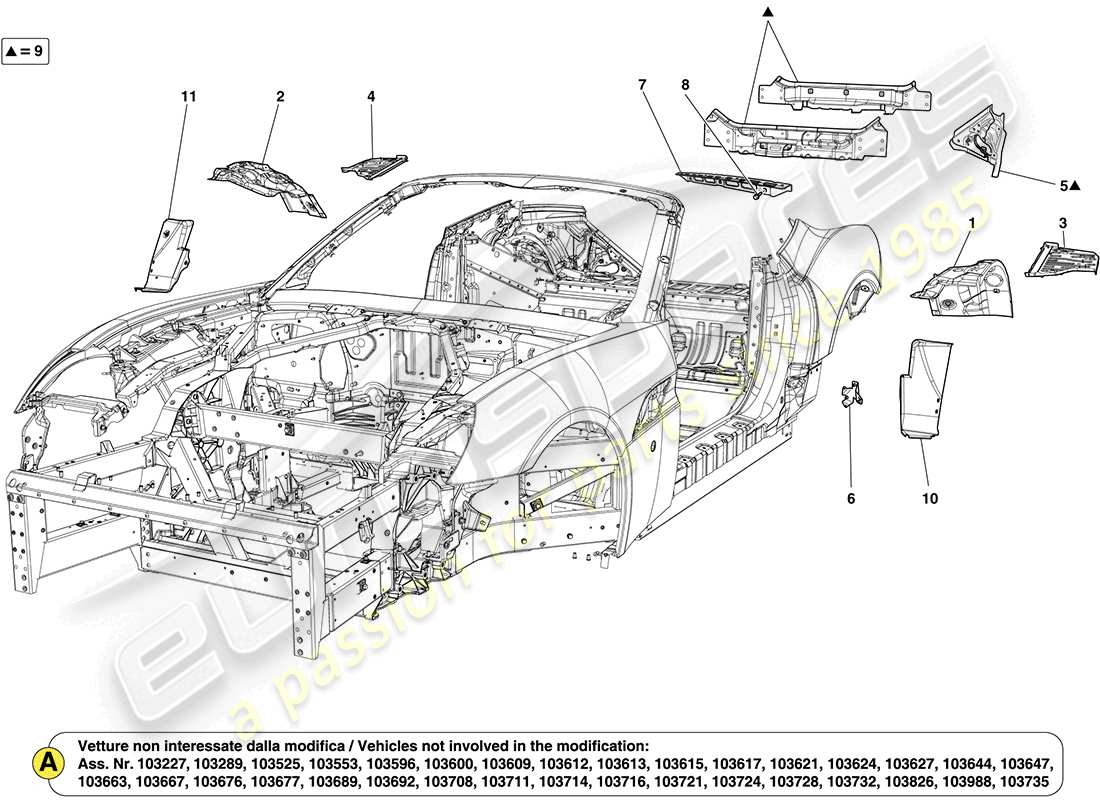 ferrari california (europe) rear bodyshell and external trim parts diagram