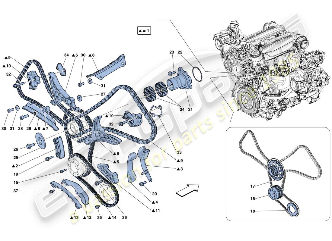 ferrari 488 spider (rhd) timing system - drive parts diagram