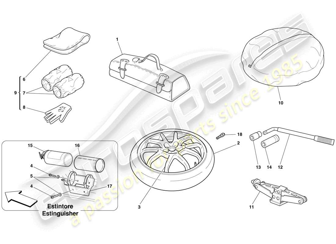 ferrari 599 gtb fiorano (europe) spare wheel and accessories part diagram