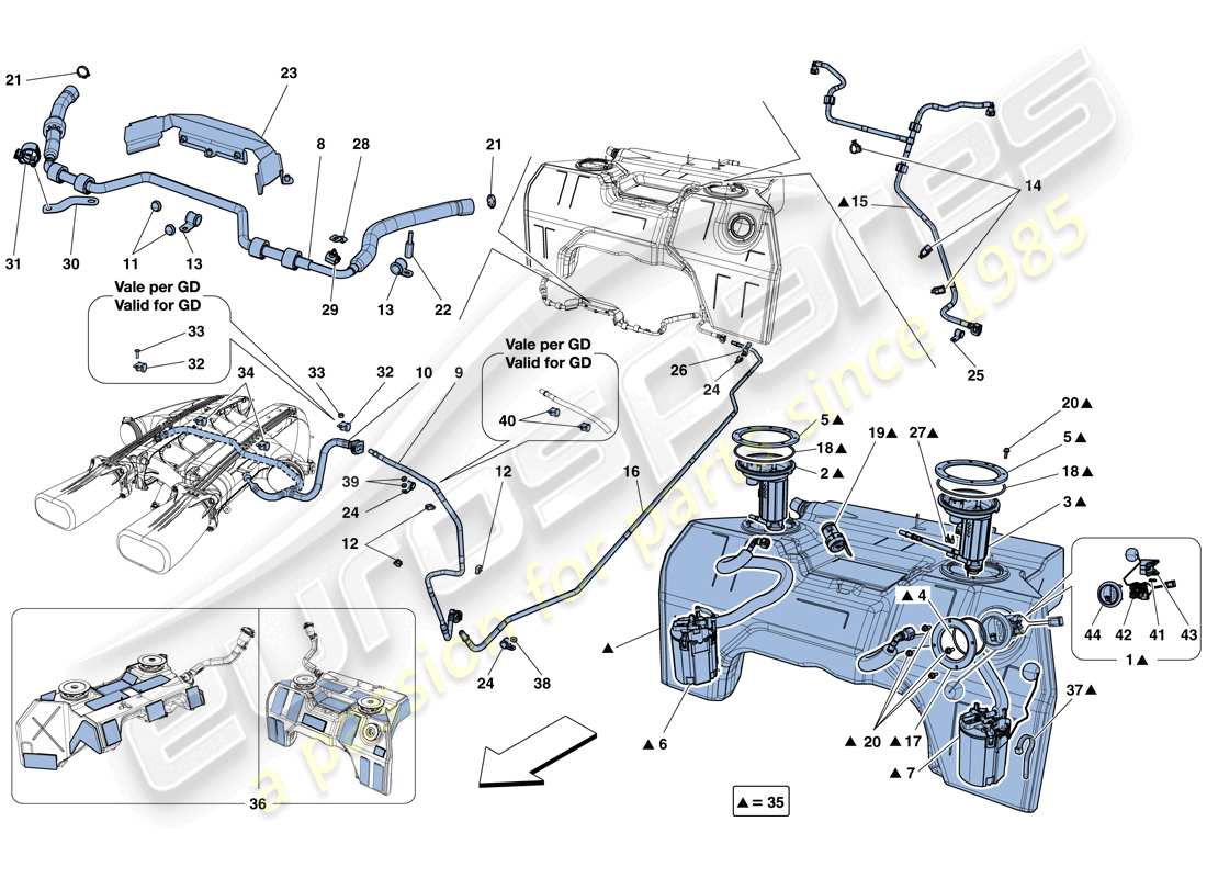 ferrari f12 tdf (usa) fuel tank, fuel system pumps and pipes part diagram