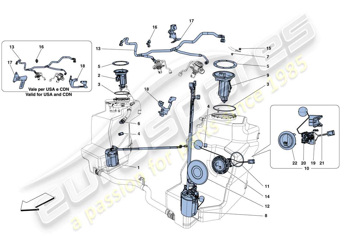 ferrari 458 spider (europe) fuel system pumps and pipes part diagram