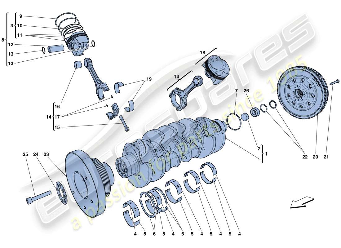 ferrari california t (europe) crankshaft, connecting rods and pistons parts diagram