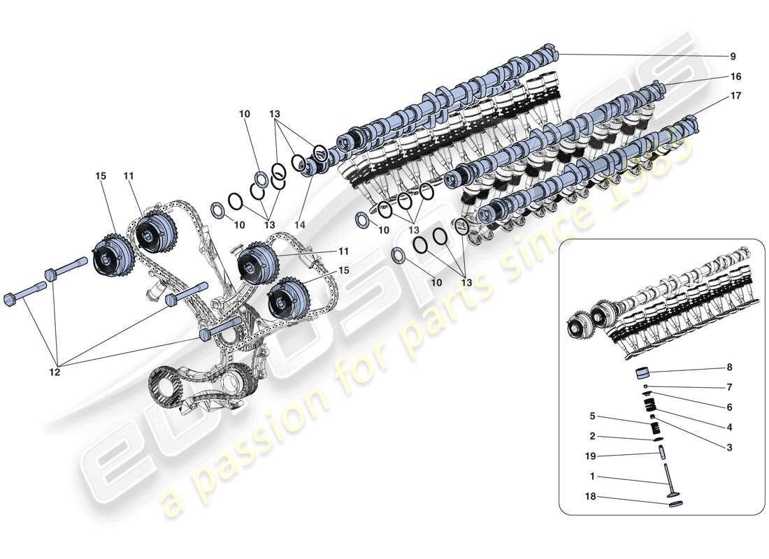 ferrari laferrari aperta (europe) timing system - tappets and shafts parts diagram