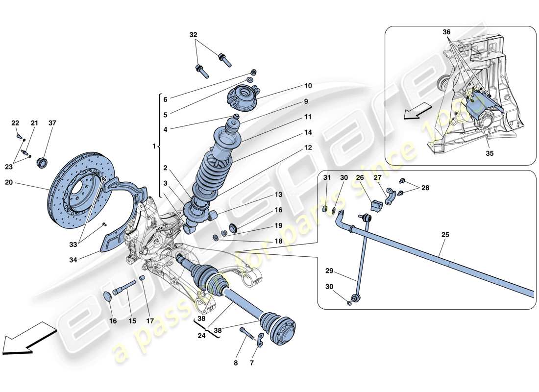 ferrari 458 speciale (usa) rear suspension - shock absorber and brake disc part diagram