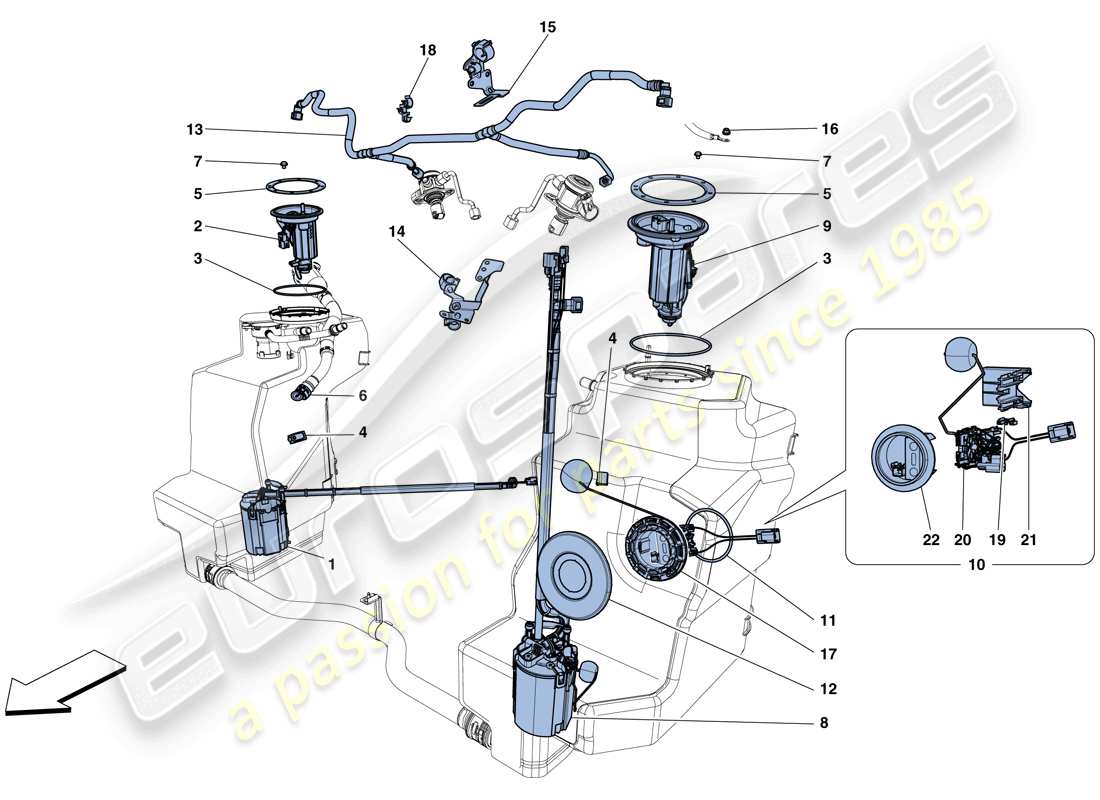 ferrari 458 speciale aperta (rhd) fuel system pumps and pipes part diagram