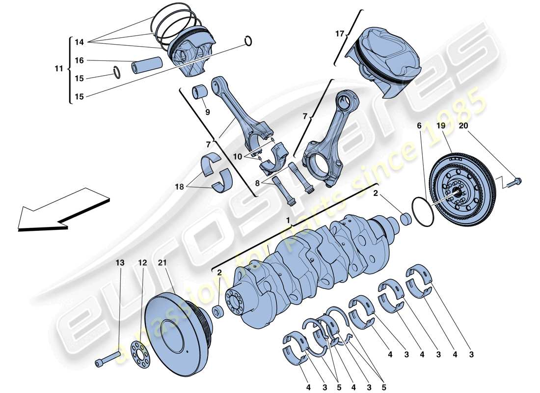 ferrari 488 spider (rhd) crankshaft - connecting rods and pistons parts diagram