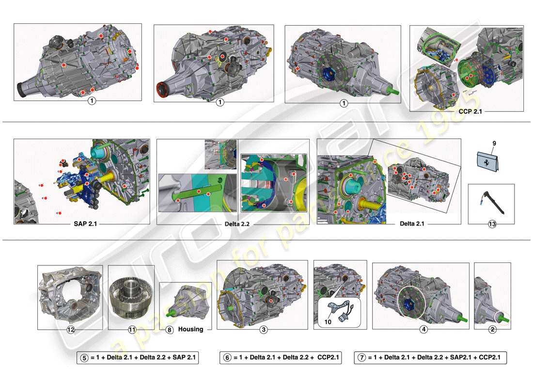 ferrari f12 berlinetta (rhd) gearbox repair kit parts diagram