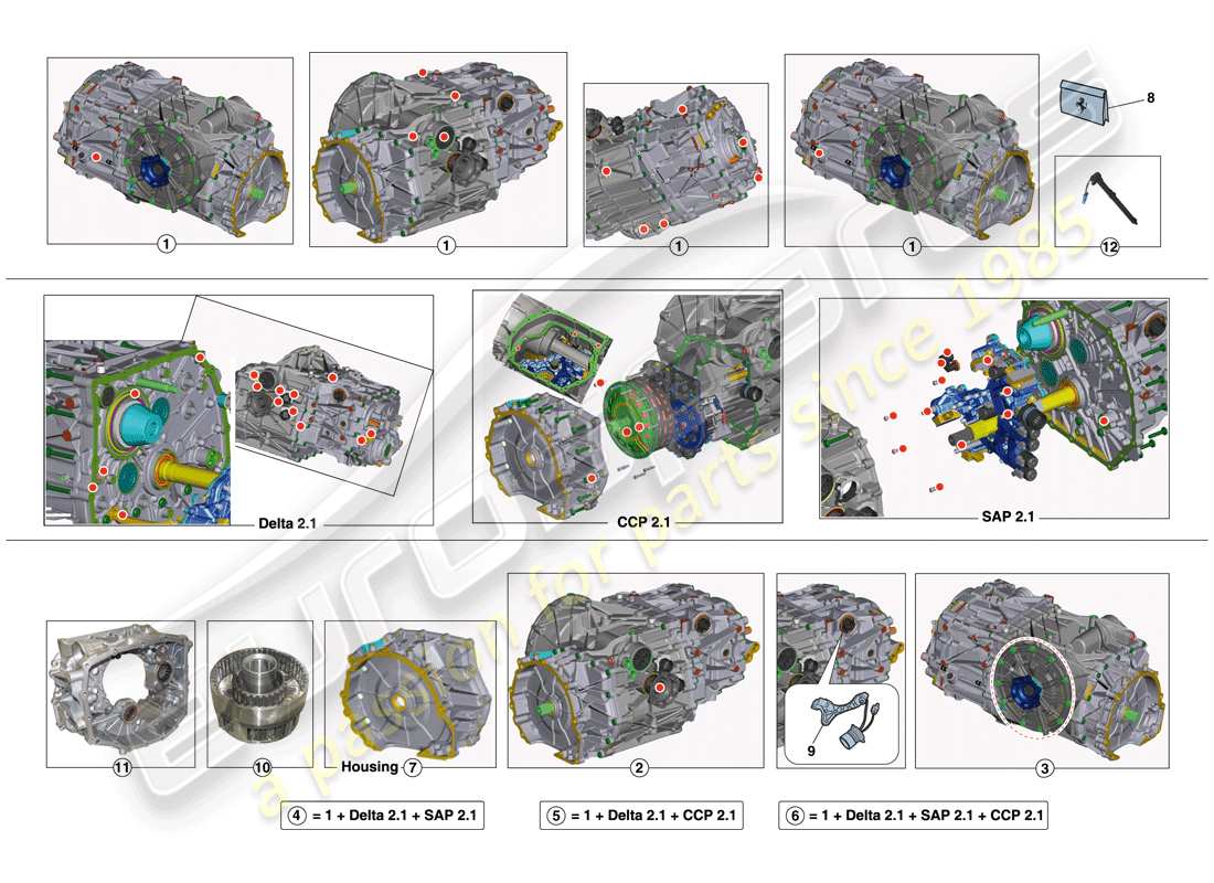 ferrari 458 speciale (usa) gearbox repair kit part diagram