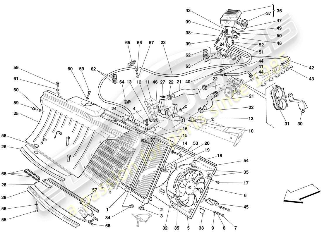 ferrari 612 sessanta (europe) cooling system - radiator and header tank part diagram