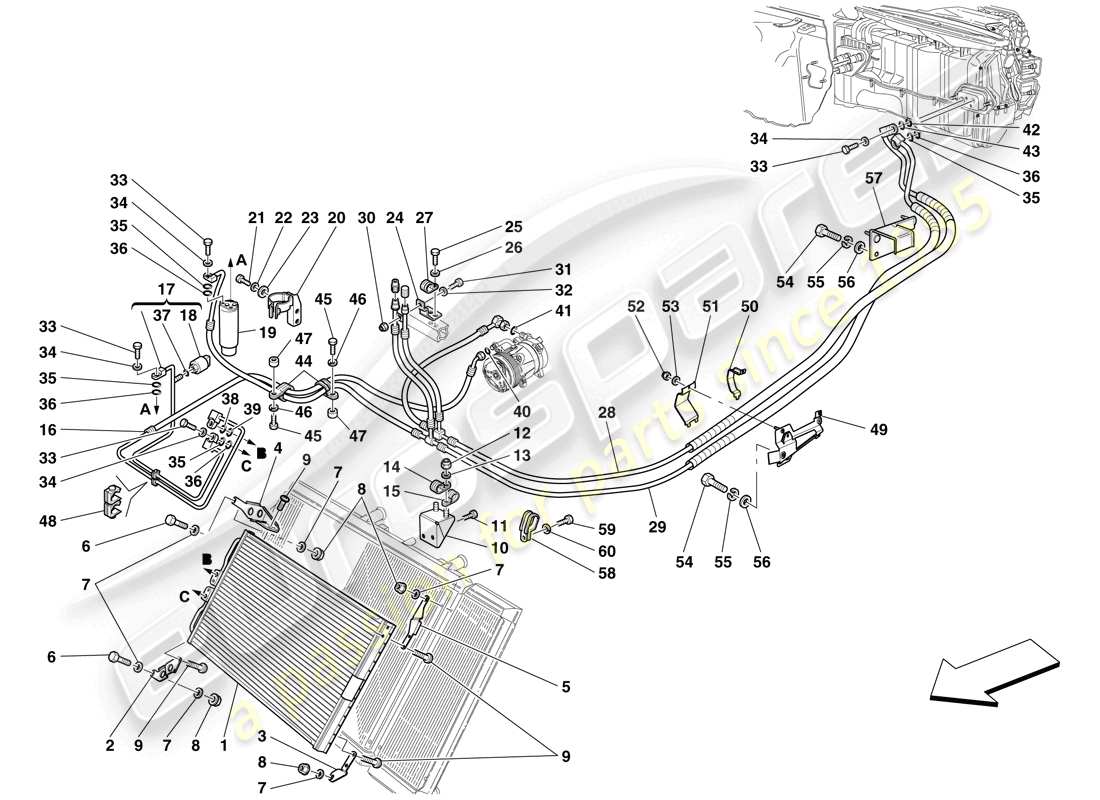 ferrari 612 sessanta (europe) ac system - freon pipes parts diagram