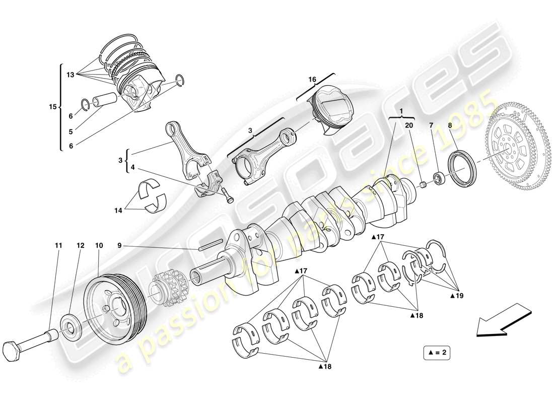 ferrari 599 sa aperta (europe) crankshaft - connecting rods and pistons parts diagram