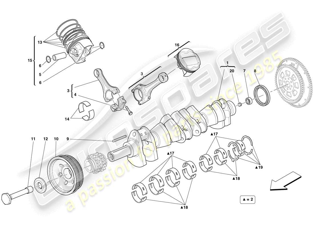 ferrari 599 sa aperta (europe) crankshaft - connecting rods and pistons part diagram