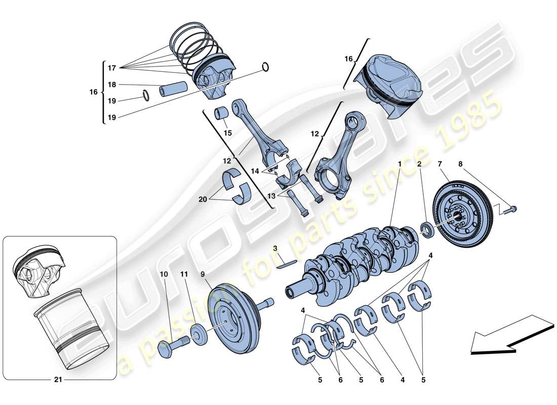 ferrari 458 speciale aperta (europe) crankshaft - connecting rods and pistons parts diagram