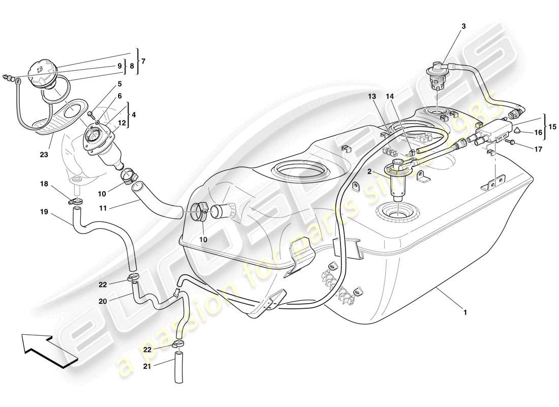 ferrari 599 gtb fiorano (europe) fuel tank - filler neck and pipes part diagram