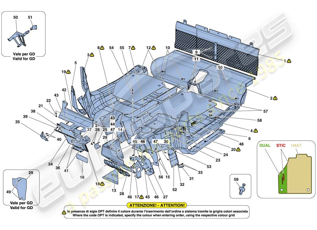 ferrari 488 spider (usa) passenger compartment mats part diagram