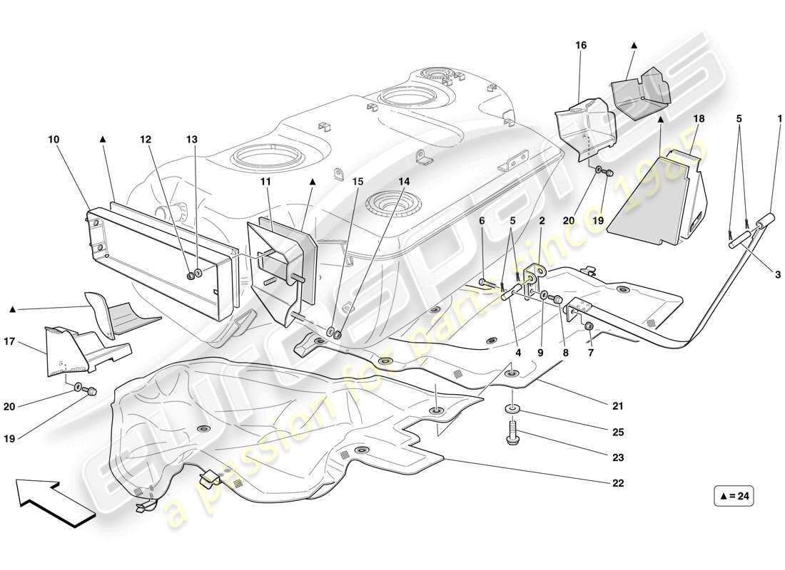 ferrari 599 gtb fiorano (europe) fuel tank - insulation and protection part diagram