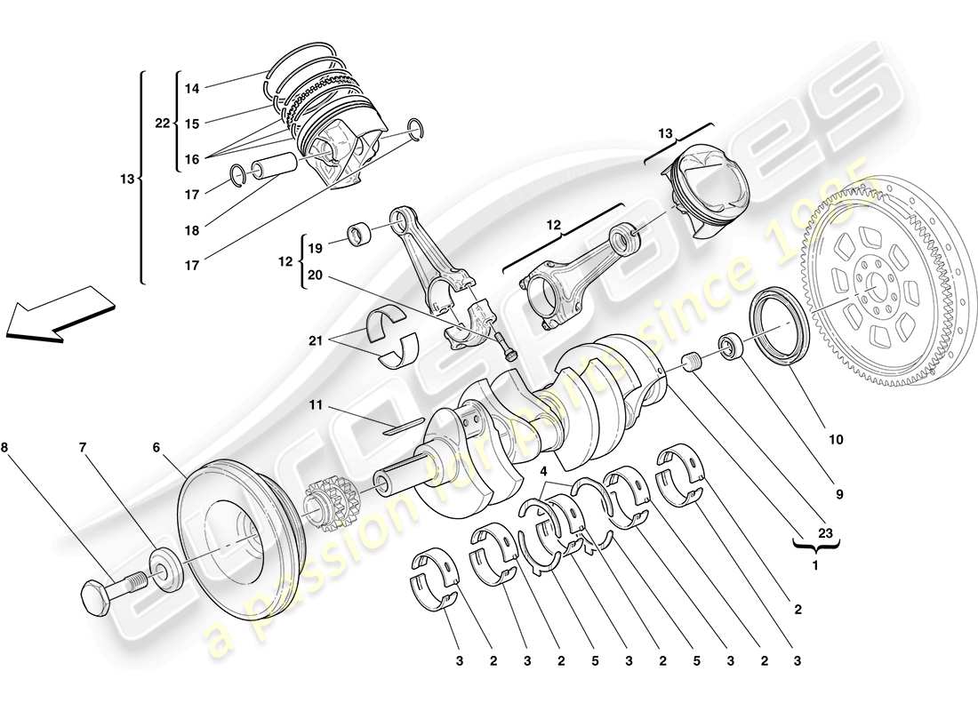 ferrari f430 coupe (rhd) crankshaft - connecting rods and pistons part diagram