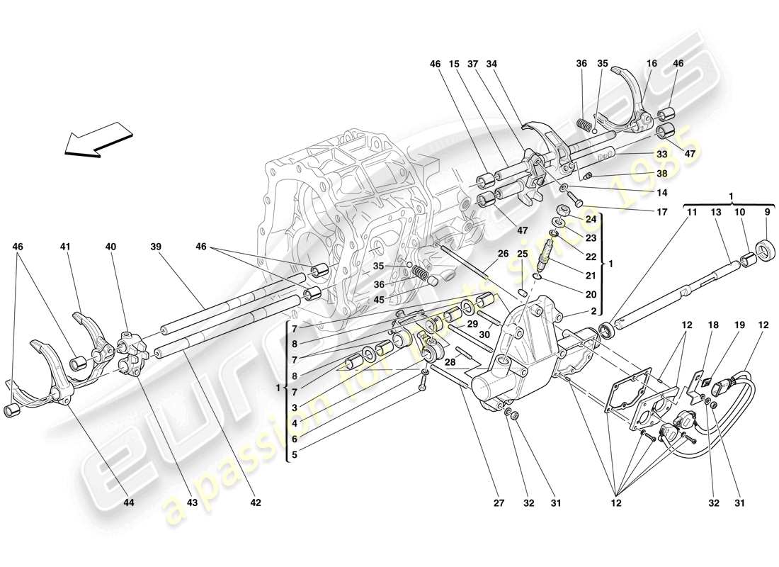 ferrari 599 gtb fiorano (europe) internal gearbox controls part diagram