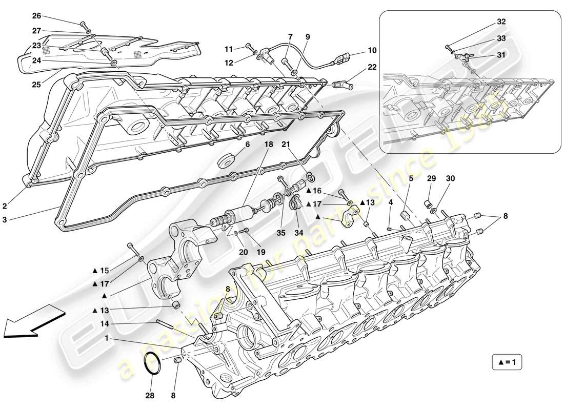 ferrari 599 gtb fiorano (europe) right hand cylinder head part diagram