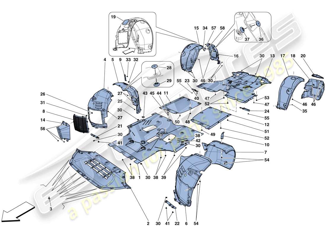 ferrari gtc4 lusso (rhd) flat undertray and wheelhouses parts diagram