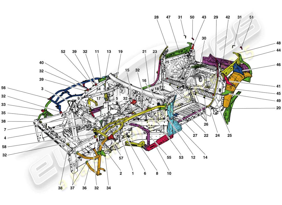 ferrari gtc4 lusso (rhd) chassis completion parts diagram